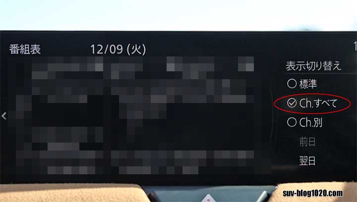 チャンネルオプション Ch.すべて